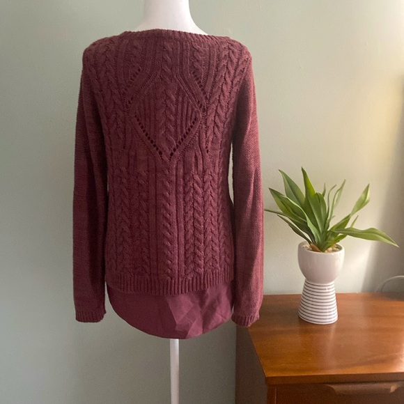 Anthropologie Dusty Rose Cable Knit Sweater with an attached silky cami … - Picture 4 of 8
